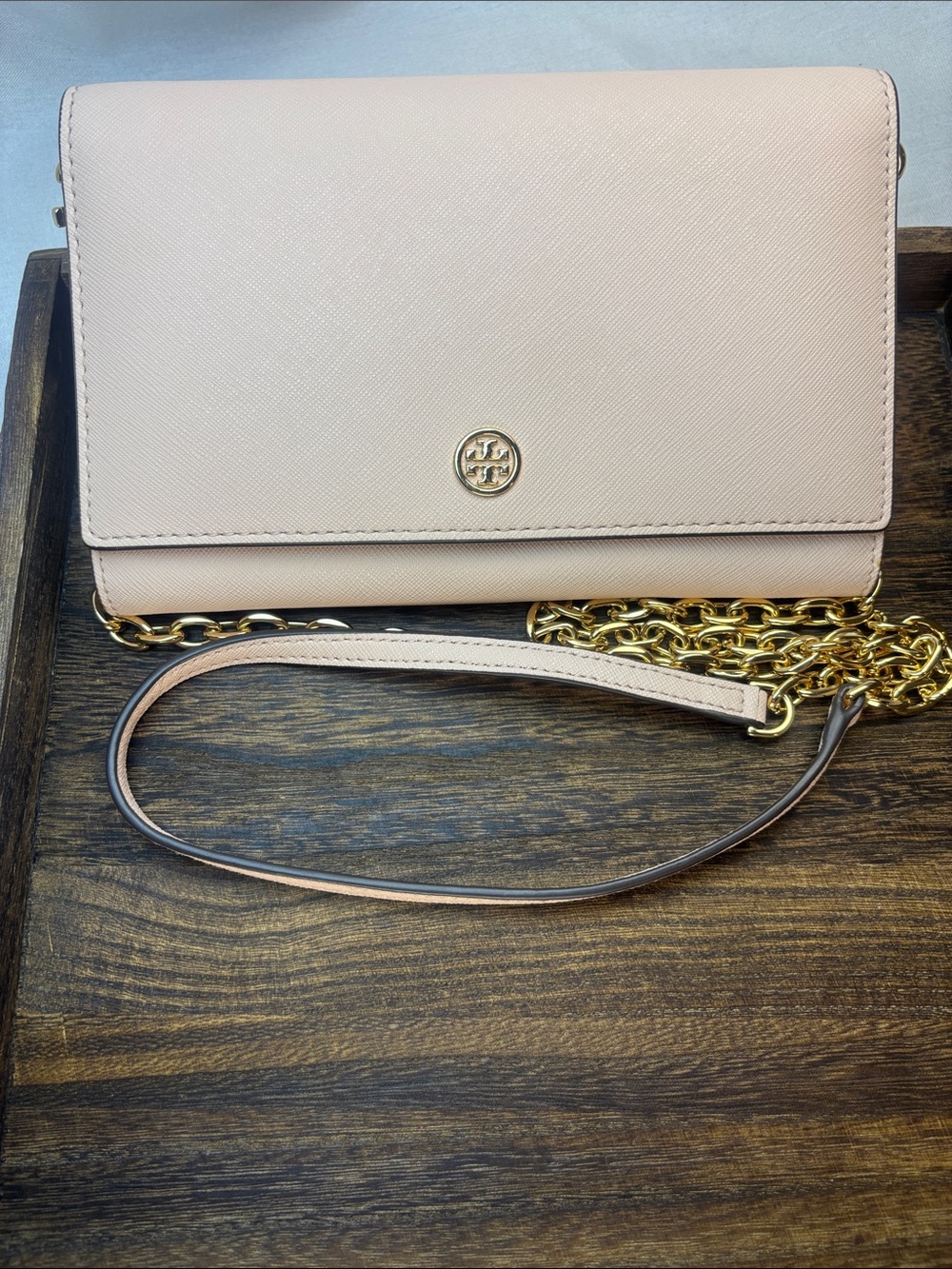Tory Burch Blush Pink Saffiano Leather Chain Crossbody